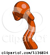 Orange Design Mascot Man With Headache Or Covering Ears Turned To His Left