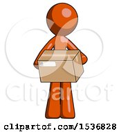 Orange Design Mascot Man Holding Box Sent Or Arriving In Mail