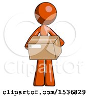 Orange Design Mascot Woman Holding Box Sent Or Arriving In Mail