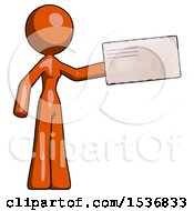 Poster, Art Print Of Orange Design Mascot Woman Holding Large Envelope