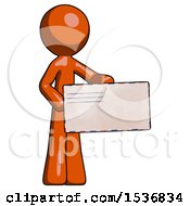 Poster, Art Print Of Orange Design Mascot Man Presenting Large Envelope