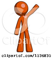 Orange Design Mascot Man Waving Emphatically With Left Arm