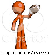Orange Design Mascot Woman Holding Football Up