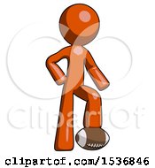 Poster, Art Print Of Orange Design Mascot Man Standing With Foot On Football