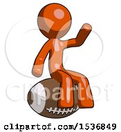 Poster, Art Print Of Orange Design Mascot Man Sitting On Giant Football