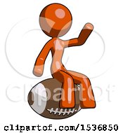 Poster, Art Print Of Orange Design Mascot Woman Sitting On Giant Football