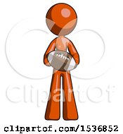 Orange Design Mascot Woman Giving Football To You