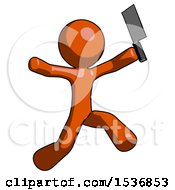 Poster, Art Print Of Orange Design Mascot Man Psycho Running With Meat Cleaver