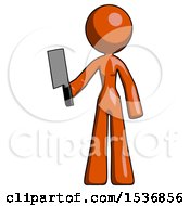 Poster, Art Print Of Orange Design Mascot Woman Holding Meat Cleaver