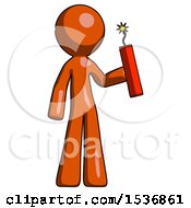 Poster, Art Print Of Orange Design Mascot Man Holding Dynamite With Fuse Lit