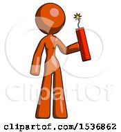 Poster, Art Print Of Orange Design Mascot Woman Holding Dynamite With Fuse Lit