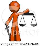 Poster, Art Print Of Orange Design Mascot Man Justice Concept With Scales And Sword Justicia Derived