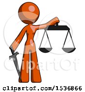 Poster, Art Print Of Orange Design Mascot Woman Justice Concept With Scales And Sword Justicia Derived
