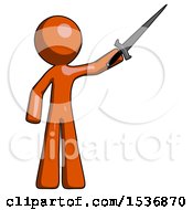 Poster, Art Print Of Orange Design Mascot Man Holding Sword In The Air Victoriously