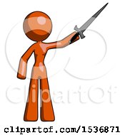 Poster, Art Print Of Orange Design Mascot Woman Holding Sword In The Air Victoriously