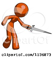 Poster, Art Print Of Orange Design Mascot Woman Sword Pose Stabbing Or Jabbing