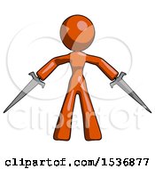 Poster, Art Print Of Orange Design Mascot Woman Two Sword Defense Pose