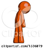 Poster, Art Print Of Orange Design Mascot Man Depressed With Head Down Back To Viewer Right