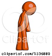 Orange Design Mascot Woman Depressed With Head Down Back To Viewer Right