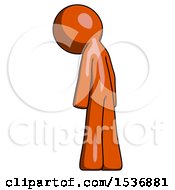 Poster, Art Print Of Orange Design Mascot Man Depressed With Head Down Back To Viewer Left