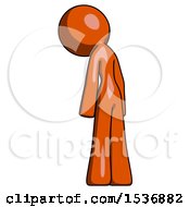 Poster, Art Print Of Orange Design Mascot Woman Depressed With Head Down Back To Viewer Left