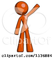 Orange Design Mascot Woman Waving Emphatically With Left Arm
