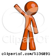 Orange Design Mascot Man Waving Emphatically With Right Arm