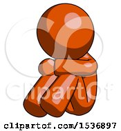 Orange Design Mascot Man Sitting With Head Down Facing Angle Left