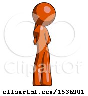 Orange Design Mascot Man Thinking Wondering Or Pondering Rear View