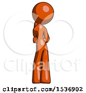 Orange Design Mascot Woman Thinking Wondering Or Pondering Rear View