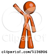 Orange Design Mascot Woman Waving Emphatically With Right Arm