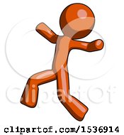 Poster, Art Print Of Orange Design Mascot Man Running Away In Hysterical Panic Direction Left