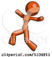 Poster, Art Print Of Orange Design Mascot Woman Running Away In Hysterical Panic Direction Left