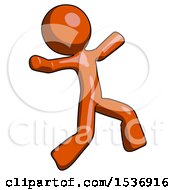 Poster, Art Print Of Orange Design Mascot Man Running Away In Hysterical Panic Direction Right