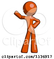 Poster, Art Print Of Orange Design Mascot Man Waving Right Arm With Hand On Hip