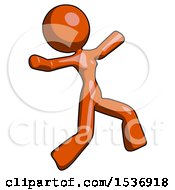 Poster, Art Print Of Orange Design Mascot Woman Running Away In Hysterical Panic Direction Right