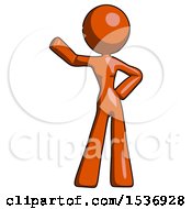 Orange Design Mascot Woman Waving Right Arm With Hand On Hip