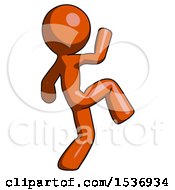 Orange Design Mascot Man Kick Pose Start