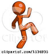 Orange Design Mascot Woman Kick Pose Start