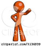 Orange Design Mascot Man Waving Left Arm With Hand On Hip