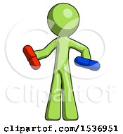 Poster, Art Print Of Green Design Mascot Man Red Pill Or Blue Pill Concept
