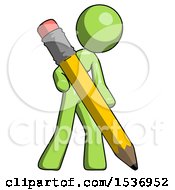 Green Design Mascot Woman Drawing With Large Pencil