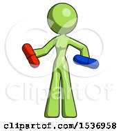 Poster, Art Print Of Green Design Mascot Woman Red Pill Or Blue Pill Concept