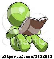 Poster, Art Print Of Green Design Mascot Man Reading Book While Sitting Down