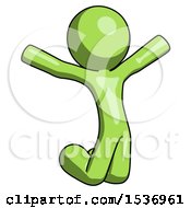 Poster, Art Print Of Green Design Mascot Man Jumping Or Kneeling With Gladness