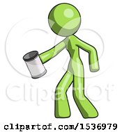 Poster, Art Print Of Green Design Mascot Woman Begger Holding Can Begging Or Asking For Charity Facing Left