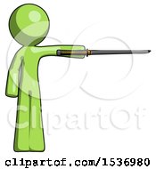 Poster, Art Print Of Green Design Mascot Man Standing With Ninja Sword Katana Pointing Right