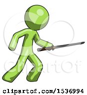 Poster, Art Print Of Green Design Mascot Man Stabbing With Ninja Sword Katana