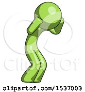 Poster, Art Print Of Green Design Mascot Man With Headache Or Covering Ears Turned To His Right