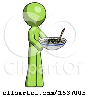 Poster, Art Print Of Green Design Mascot Man Holding Noodles Offering To Viewer